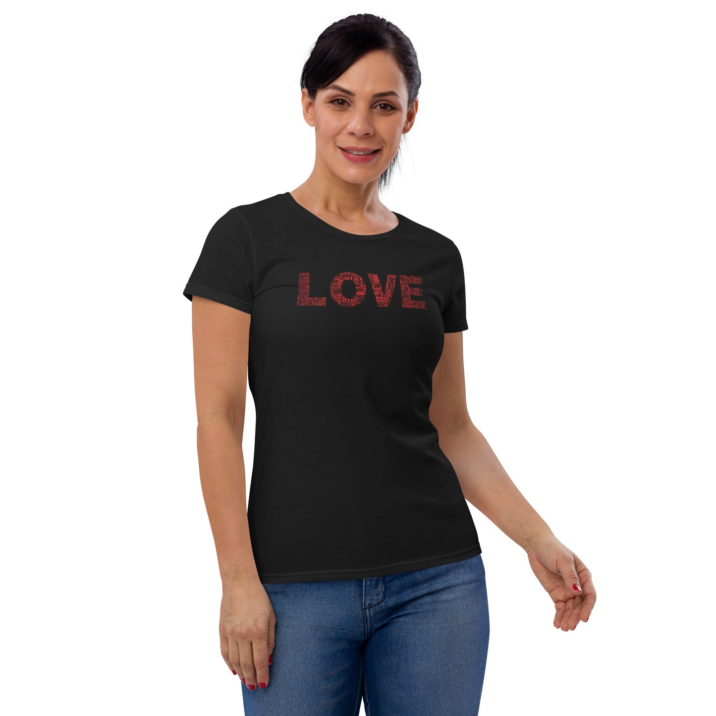 Fashion Fit Fitted T-Shirt - Love & Peace - Red on Black