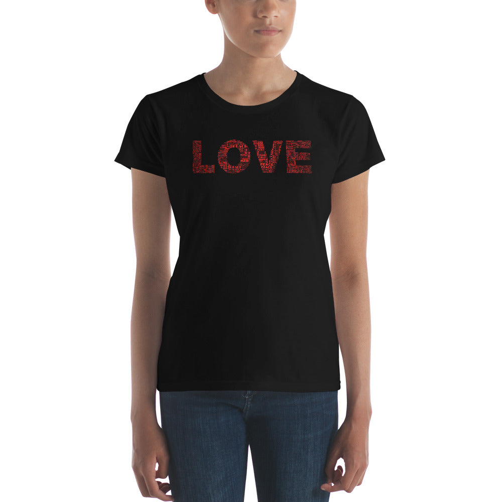 Fashion Fit Fitted T-Shirt - Love & Peace - Red on Black