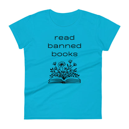 Fashion Fit Fitted T-Shirt - Read Banned Books - Book & Floral Design