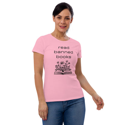 Fashion Fit Fitted T-Shirt - Read Banned Books - Book & Floral Design