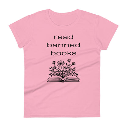 Fashion Fit Fitted T-Shirt - Read Banned Books - Book & Floral Design