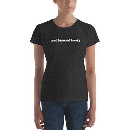 Fashion Fit Fitted T-Shirt - Read Banned Books - White Design