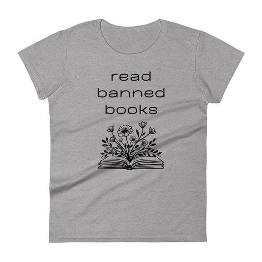 Fashion Fit Fitted T-Shirt - Read Banned Books - Book & Floral Design