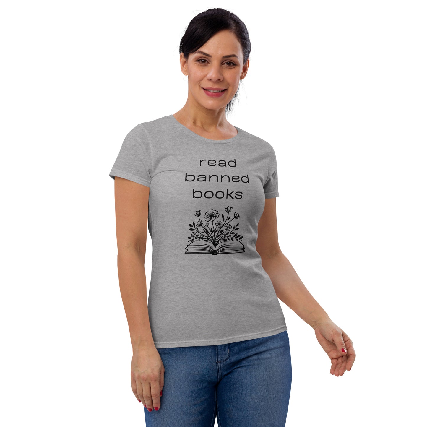 Fashion Fit Fitted T-Shirt - Read Banned Books - Book & Floral Design