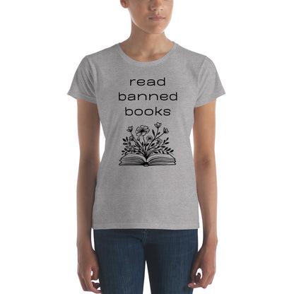 Fashion Fit Fitted T-Shirt - Read Banned Books - Book & Floral Design