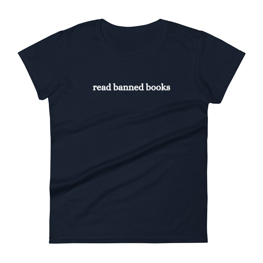 Fashion Fit Fitted T-Shirt - Read Banned Books - White Design