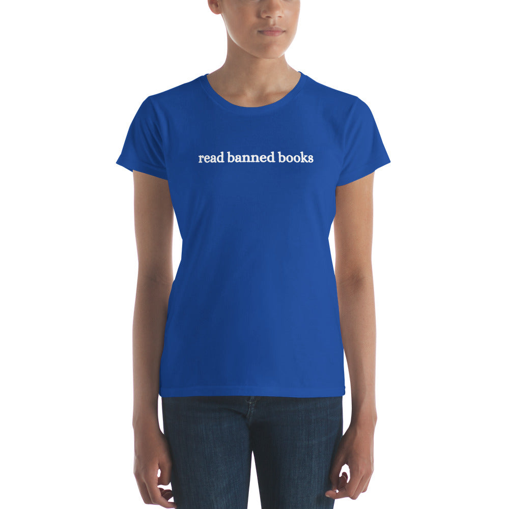 Fashion Fit Fitted T-Shirt - Read Banned Books - White Design