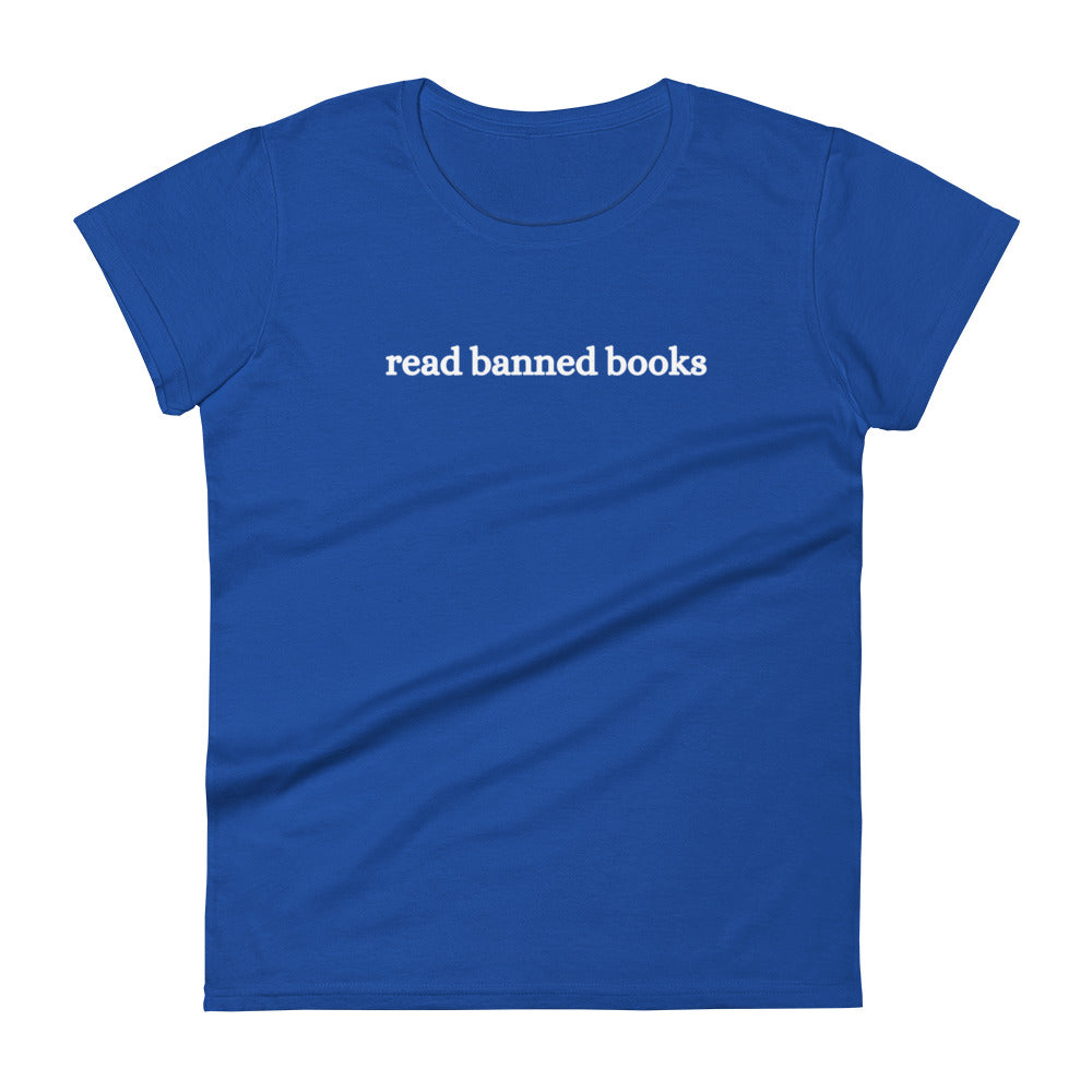 Fashion Fit Fitted T-Shirt - Read Banned Books - White Design