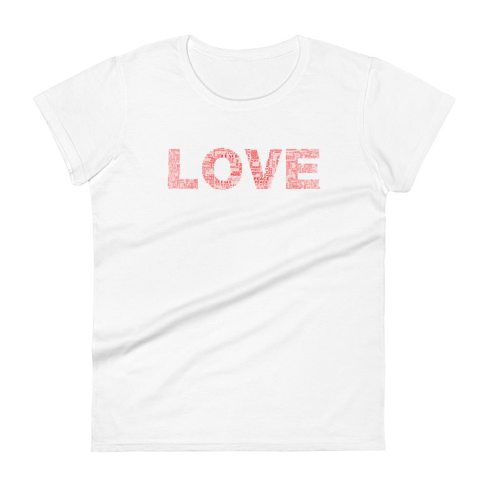 Fashion Fit Fitted T-Shirt - Love & Peace - Red on White