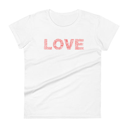 Fashion Fit Fitted T-Shirt - Love & Peace - Red on White