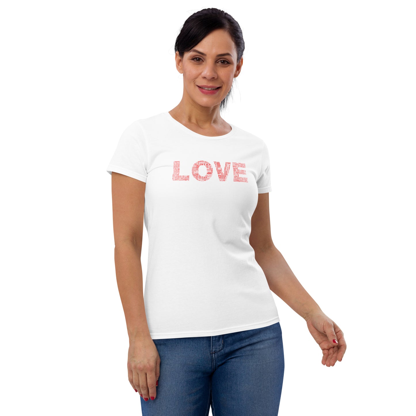 Fashion Fit Fitted T-Shirt - Love & Peace - Red on White