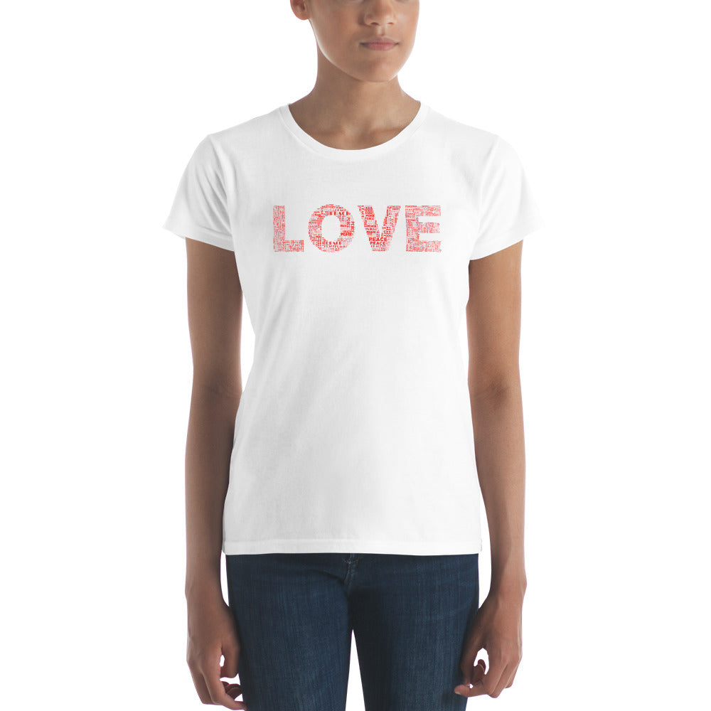 Fashion Fit Fitted T-Shirt - Love & Peace - Red on White