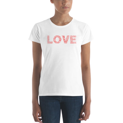 Fashion Fit Fitted T-Shirt - Love & Peace - Red on White