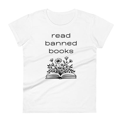 Fashion Fit Fitted T-Shirt - Read Banned Books - Book & Floral Design