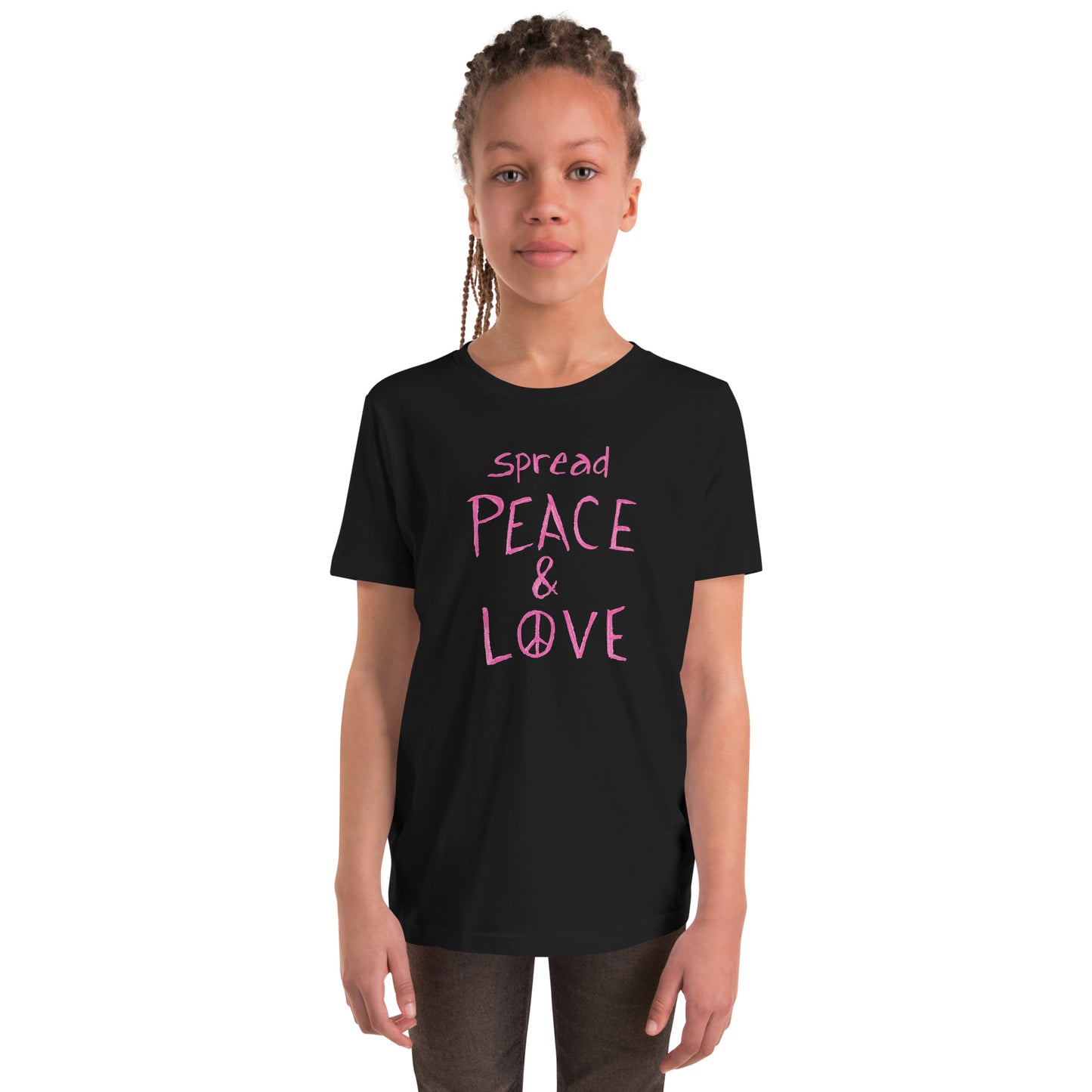 Youth Short Sleeve T-Shirt - Spread Peace & Love - Pink Design