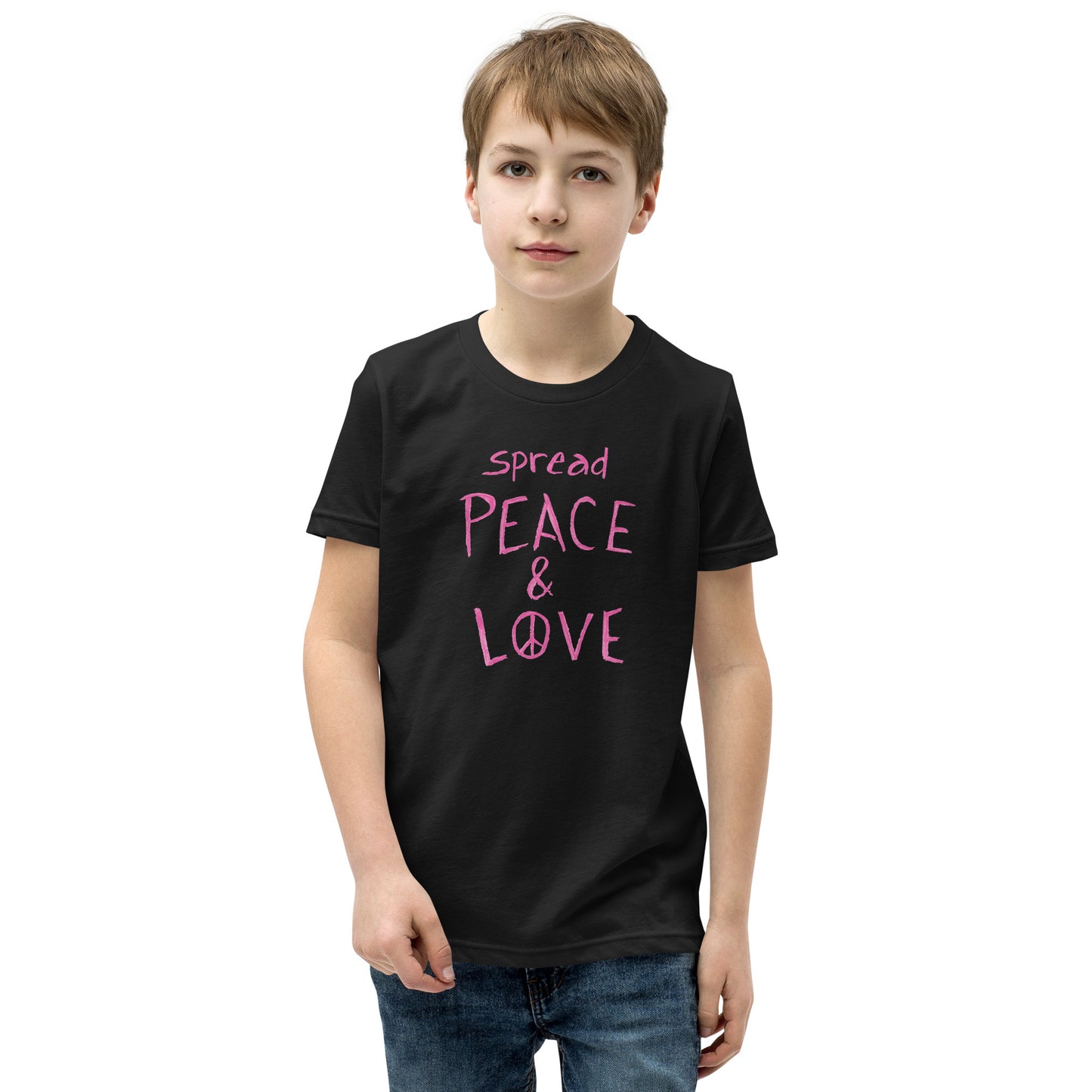 Youth Short Sleeve T-Shirt - Spread Peace & Love - Pink Design