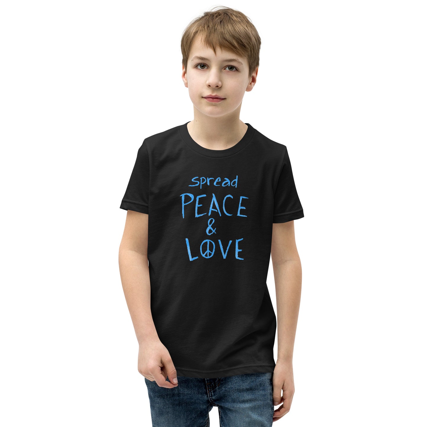 Youth Short Sleeve T-Shirt - Spread Peace & Love - Blue Design