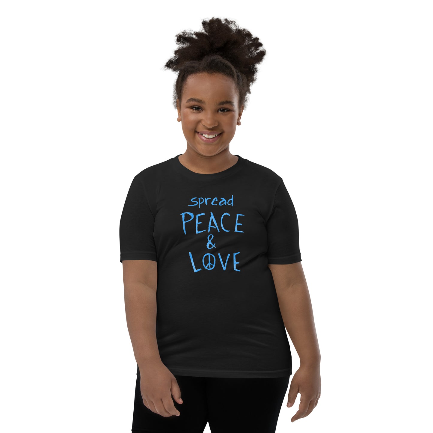 Youth Short Sleeve T-Shirt - Spread Peace & Love - Blue Design