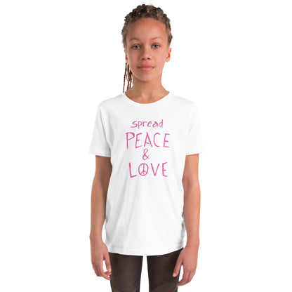 Youth Short Sleeve T-Shirt - Spread Peace & Love - Pink Design