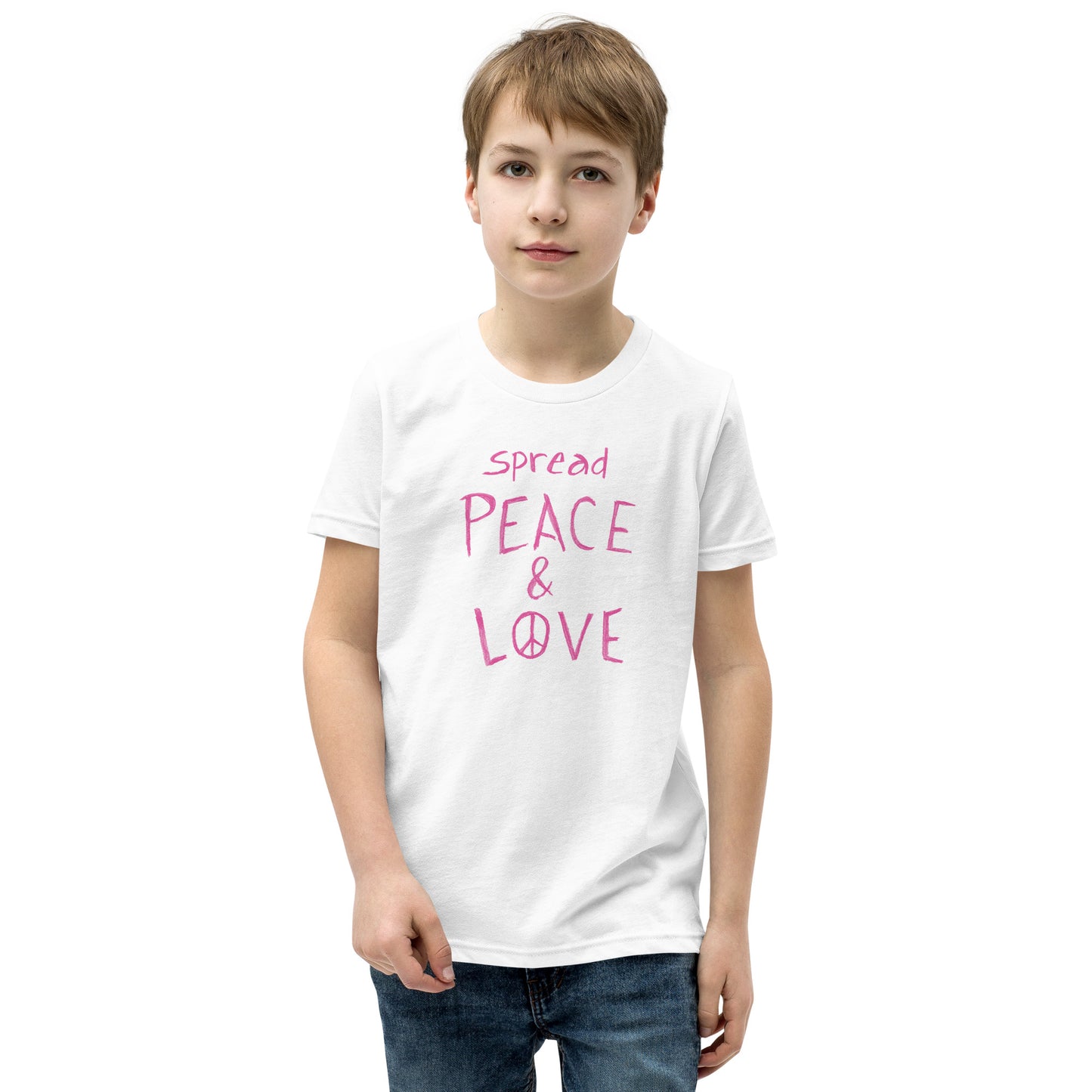 Youth Short Sleeve T-Shirt - Spread Peace & Love - Pink Design