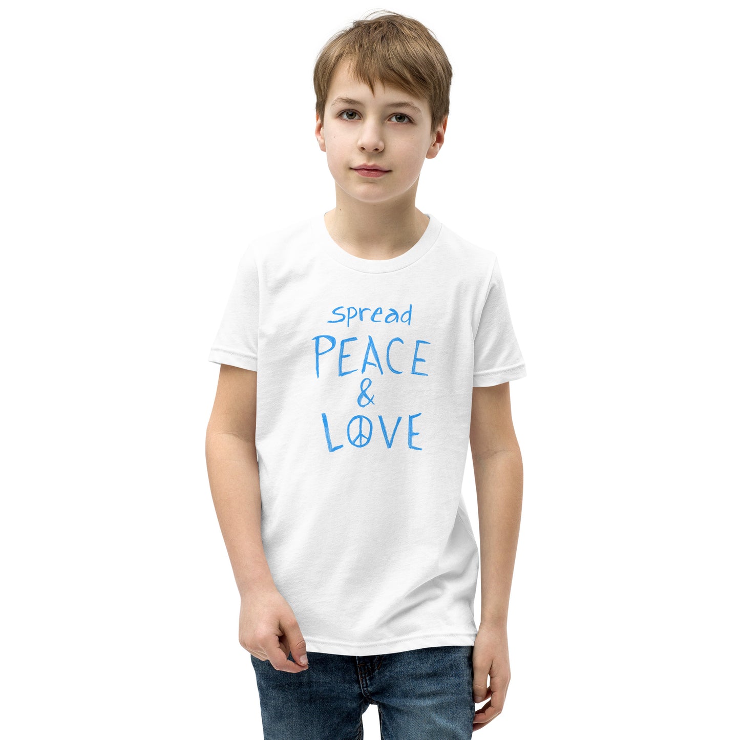 Youth Short Sleeve T-Shirt - Spread Peace & Love - Blue Design