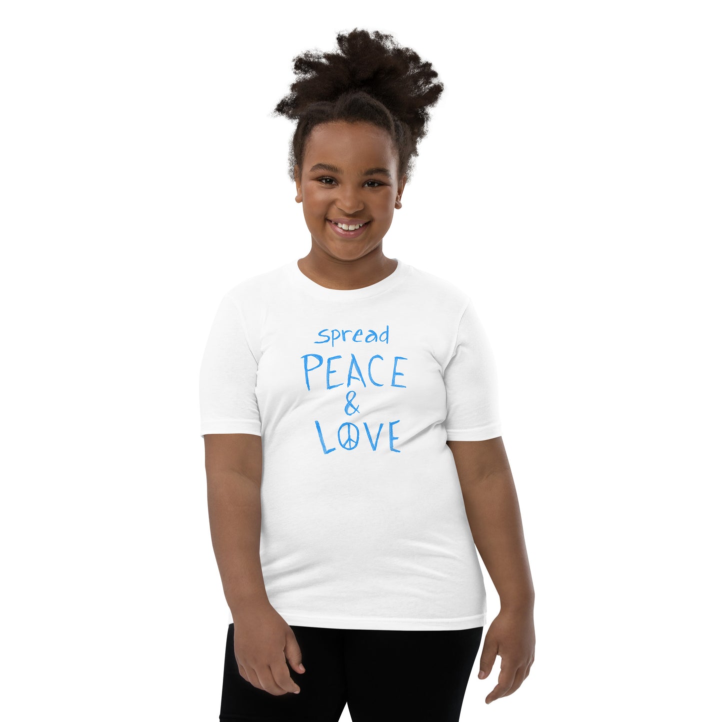 Youth Short Sleeve T-Shirt - Spread Peace & Love - Blue Design